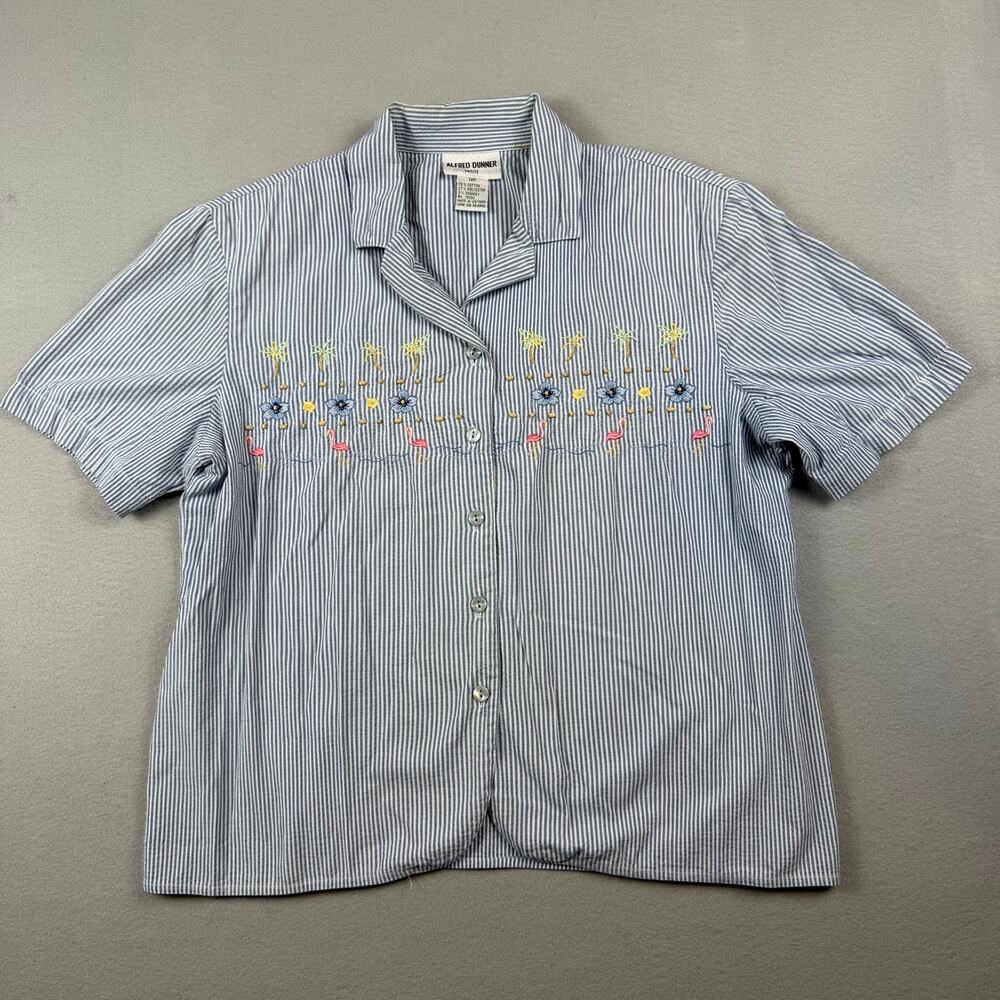 Alfred Dunner Petite 12P Embroidered Flamingo Striped Shirt